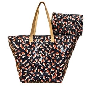 XL Matching Set Water Resistant Tote Bag and Cosmetic Case Floral Print